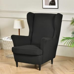 Housse De Fauteuil À Oreilles Extensible 2-Pièces Couverture De Fauteuil Avec Housse De Coussin En T, Mode Couleur Unie Strandmon Housse De Fauteuil Antidérapante (Le Noir) - Neuf