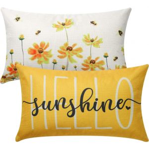 Cauc-Lot De 2 Housse De Coussin D&eacute;coratif Canap&eacute; Taie D'oreiller Motif Floral Housses De Coussin Lombaires Oblongues D&eacute;coratives Lin Coton Canap&eacute; Housses De Coussin, 30 X 50 Cm - Neuf