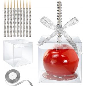 Jexnovashop-Lot De 20 Bo&icirc;tes &Agrave; Cake Pop, Avec Trou Pour Broderie &Agrave; Paillettes, Kit D'emballage En Forme De Pomme Caramel, Avec Brochettes En Bambou Incrust&eacute;es De Strass Et Rubans &Agrave; Paillettes, Pour L - Neuf