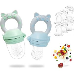 Mangeoire &Agrave; Nourriture Pour B&eacute;b&eacute; ? Lot De 2 Mangeoires &Agrave; Fruits Avec 6 T&eacute;tines De Rechange ? Sucette Pour Nourrissons, Fruits Frais, T&eacute;tine En Silicone, Jouet De Dentition, Anneau De Dentition Pour Stimuler L'app&eacute;tit - Neuf