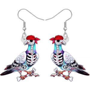 Kal-Halloween Acrylique Mignon Tête De Mort Pirate Pigeon Boucles D'oreilles Pendantes Oiseaux Bijoux Nouveauté Cadeaux Pour Femmes Filles Enfants Charms - Neuf