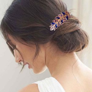 Coiffe De Mari&eacute;e En Cristal Bleu Avec Strass - Barrette &Agrave; Cheveux En Cristal Brillant - Accessoire De Cheveux Bleu Pour Femmes Et Filles - Neuf