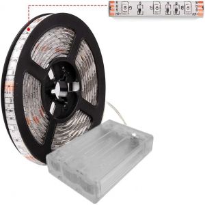 Ruban Led A Pile, 2m Ruban Led À Pile Étanche Ip65 Imperméable 5050 60 Leds Bande Lumineuse Led Strip Éclairer Pour Miroir Salon Armoire Cuisine Noël-Blanc Froid - Neuf