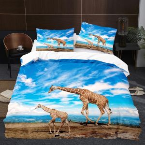 Housse De Couette X Girafe Du Ciel Bleu, Parure De Lit Pi&iquest;&iquest;Ces Avec Hypoallerg&iquest;&iquest;Nique Housse De Couette Et Taies D'oreiller X Cm Pour Ado A - Neuf