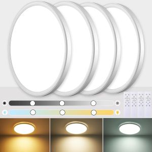 Subzonal-Plafonnier Led,24w 3000k-6500k Luminaire Plafonnier Dimmable,3000lm Luminaire Chambre Rond &Eacute;tanche Ip40 Avec T&eacute;l&eacute;commande,Luminosit&eacute; R&eacute;glable,Facile &Agrave; Installer,&Oslash;29*H2.5cm - Neuf