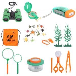 Kit d'exploration en plein air 12 pieces pour enfants, jumelles avec boussole, loupe, lampe de poche, sac a dos - Neuf