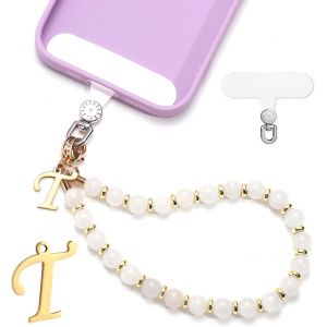 Kal-Jeu Bracelet De Téléphone Perles, Charme De Téléphone Initiales Dragonne De Téléphone Avec Patch Pour Lanière De Téléphone Mains Libres Bracelet De Téléphone Pour Femmes Filles - Neuf
