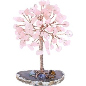 Arbre De Guérison En Cristaux D'aigue-Marine Naturelle Sur Base En Tranche D'agate, Pierres Précieuses De Guérison Pour La Décoration De Table Feng Shui À Domicile Ou Au Bureau (Rose) - Neuf