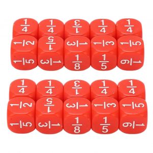 Ensemble de 20 dés fractionnaires en plastique à 6 faces, accessoires de jeu de table multi-facettes pour la pratique des mathématiques des enfants-Rouge - Neuf