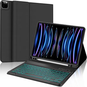 Étui Avec Clavier Pour Ipad Pro 12,9"" 6e / 5ème / 4ème / 3ème Génération, Clavier Sans Fil Détachable Bluetooth Rétroéclairé À 7 Couleurs, Étui Avec Porte-Stylo Prend En Charge La Charge[Z935] - Neuf