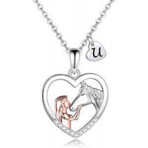 Kalanka-Collier Fille Et Cheval Pour Femme Fille Lettres Initiales Coeur Pendentif Collier Cadeaux De Amoureux Des Chevaux Et Fille Cha&icirc;ne Bijoux - Neuf