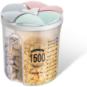 Checarzhn--No1-Boîte De Rangement Hermétique Pour Aliments, 3 Grilles Scellées Pour Céréales Avec Couvercles, Plastique Transparent Hermétique, Plusieurs Espaces Distributeurs De Céréales - Neuf