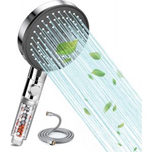 Pommeau de douche avec filtre,douchette à main haute pression avec tuyau de 2 m,5 types de jet,douchette à économie d'eau avec fonction d'arrêt,douchette de douche pour eau dure,chlore résiduel - Neuf