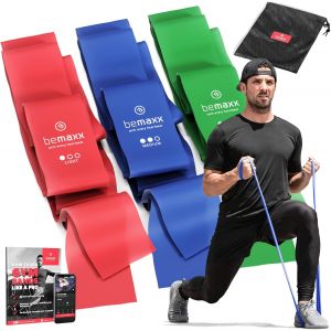 Elastic Bands Set/Extra Long 2 M Elastiband 3 Levels Of Resistance + Ebook Guide And Bag|Physical Exercise Pilates Yoga Sport Gym Bodybuilding Traction Gymnastics Training Kit - Neuf