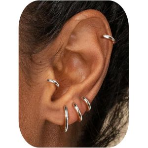 Tianyi-Boucle D'oreilles Créoles Pour Homme Creoles Acier Inoxydable Boucles D'oreilles Femme Argent Or Cartilage Oreille Huggie Oreille Helix Piercing Boucles D'oreilles 8/10/12/14/16mm - Neuf