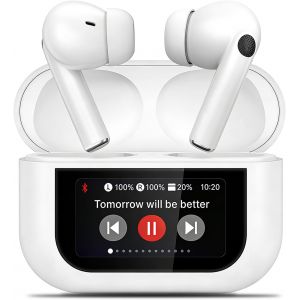 LORANKA-Ecouteurs Bluetooth sans Fil, Oreillette Bluetooth 5.4 HiFi Casque Anti Bruit 13 Fonctions Ecran Tactile Ecouteur Intra Auriculaire, Wireless Earbuds Ecouteurs Sport pour iOS Android (Blanc) - Neuf