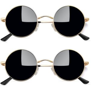 Kalanka-Lunettes De Soleil Rondes Polarisées Pour Homme Et Femme Lunettes De Soleil Hippie Steampunk Avec Monture Métal 46mm - Neuf