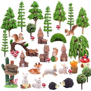 42 Pi&egrave;ces Mod&egrave;le Arbres Arbre Maquette Animaux Miniature Figurine Animaux de la Foret pour DIY Paysages Miniatures Toppers G&acirc;teau - Neuf