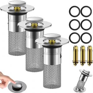 3-en-1 en Acier Inoxydable &Eacute;vier de l'Aide, Cuisine de Vidange Cr&eacute;pine et Bouchon, 3-1/2 Pouces, 4.25x4.25x2.De 17 Pouces, Pack De 3 - Neuf