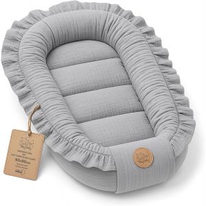 Mousseline R&eacute;ducteur De Lit B&eacute;b&eacute; 90x50cm En Coton Cocon Polyvalent Pour Nid D'ange Couffin Et Naissance Pratique Et L&eacute;ger Id&eacute;al Pour Le Transport Parfait Pour Filles Et Gar&ccedil;ons Gris - Neuf