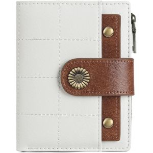 CAUC-Petit sac &agrave; main pour femme en cuir &agrave; deux volets, avec porte-cartes, organiseur de porte-monnaie avec fermeture &eacute;clair et fen&ecirc;tre amovible pour carte d'identit&eacute;, Blanc/marron, Classique - Neuf