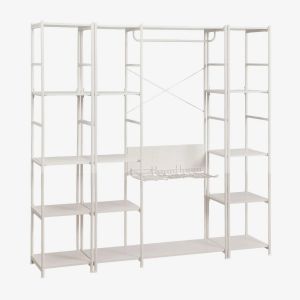 Armoire modulaire ouverte 3 pi&egrave;ces avec 2 &eacute;tag&egrave;res en fer Elviah Blanc Gardenia - Neuf