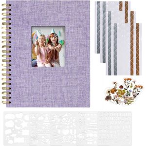 Album Photo Scrapbooking,28,5 x 20,5 cm Album Photo en Lin avec 40 Pages Papier Kraft Blanc Vierge,Kit de Fournitures de Scrapbooking DIY pour Couple Bébé Famille Mariage,Violet - Neuf