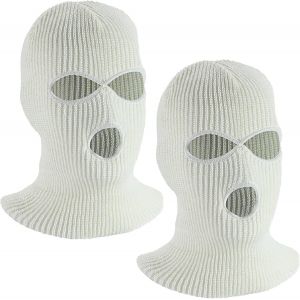 Sept-Lot De 2 Cagoules Blanches - Masque De Ski À 3 Trous - Cagoule Tricotée - Multifonction - Pour Le Cyclisme, Le Ski, L'hiver, Les Sports De Plein Air, Blanc., M - Neuf