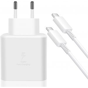 Chargeur 45W Super Charge Rapide pour Samsung Galaxy S25 Ultra,S24+,S24 Ultra,S23+,S23 Ultra,S22,A54,Z Fold5,Flip5,Fold6,Flip6,Tab S10 S9 S8 Ultra,Prise Secteur USB C Adapteur avec 5A C&acirc;ble (Blanc) - Neuf