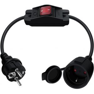 Cable D'extension Schuko avec Interrupteur 16A 250V Rallonge &eacute;lectrique Courte Schuko,C&acirc;ble Court 2 AC Prise IP44 pour Une Utilisation Ext&eacute;rieure ou Int&eacute;rieure, &agrave; La Maison, Au Bureau (0.5) - Neuf