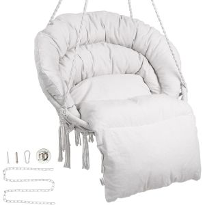 Ulteronixshop-Fauteuil Suspendu, 150 kg, Chaise Suspendue pivotante macram&eacute;, Coussin, mat&eacute;riel de Montage, Corde en Coton, Chaise Relax &agrave; Franges, pour Chambre, terrasse, Jardin, int&eacute;rieur, ext&eacute;rieur - Neuf