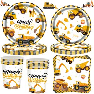 Kalanka-50 Pcs Kit De Vaisselle De Fête Chantier De Construction,Chantier De Construction Anniversaire Vaisselle Assiettes De Fête,Pelleteuse Assiettes En Carton Gobelets Serviettes De Table 10 Invit - Neuf