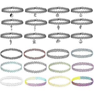 Tatouage Ras De Cou,Paquet De 24 Collier Ras De Cou Ensemble Henn&eacute; Tatouage Extensible &Eacute;lastique Tour De Cou - Neuf