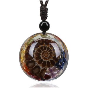 Kales-7 Chakras Collier Pendentif En Pierre Naturelle Ammonite Fossile,Collier Avec Pendentif Rond R&eacute;sine Spirale De La Fortune,Yoga Collier &Agrave; Corde R&eacute;glable Porte-Bonheur Cadeau Pour Elle Petite - Neuf