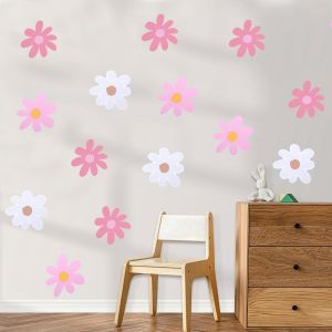 Lot De 6 Feuilles De Stickers Muraux Motif Marguerites Bohème Pour Chambre D'Enfant,Chambre À Coucher,Salle De Classe (Rose Blanc) - Neuf