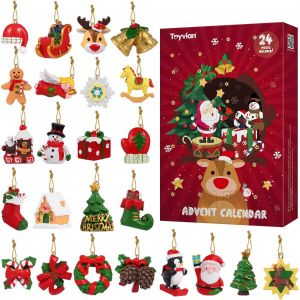 Jexnovashop-Calendrier De L'avent 2020 Avec Compte &Agrave; Rebours 24 Pi&egrave;ces D&eacute;corations &Agrave; Suspendre, Jouets En Relief, Compte &Agrave; Rebours De No&euml;l, D&eacute;corations De No&euml;l Pour Le Mur Du Sapin De - Neuf