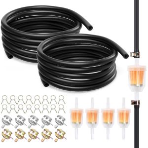 MEVRONISSHOP-32 Pi&egrave;ces Tuyau De Carburant, 2 Durite Essence 2 M, 4 Filtre A Essence 6 mm, 10 Colliers De Serrage De 10 mm, 16 Petites Cartes, Conduite De Carburant pour Tondeuse &agrave; Gazon, Voiture - Neuf