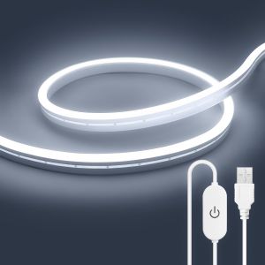 Bhhbb-Ruban Led Néon 2 Mètres Blanc Froid, 3000k 5v Bande Led Alimentation Usb, Ruban Led Extérieur Avec Ip67 Etanche Et Dimmer Pour Cuisine, Armoire, Miroir, Décoration D'intérieur - Neuf