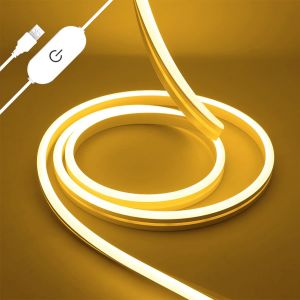 Ersan-N&eacute;on Ruban Led Blanc Chaud, Dimmable Bande Lumineuse N&eacute;on Led 2m Usb, Ip65 &Eacute;tanche D&eacute;coupable Silicone Flexible Bande Led Lumi&egrave;re Pour Chambre, F&ecirc;te, Bar, Cuisine D&eacute;coration - Neuf