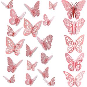 60 Pièces 3D Papillon Decoration Or Rose,Decoration Chambre Papillon Stickers Les Cinq Styles,Deco Chambre Bebe Fille Autocollant Mural Trois Tailles,Stikers Murals Pour Mariage - Neuf