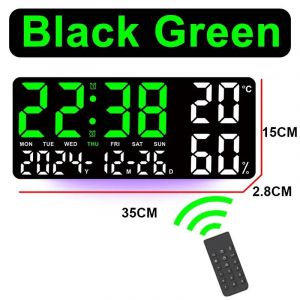 Horloge Murale Numérique Avec Lumières D'Ambiance,Télécommande,Affichage De La Température Et De L'Humidité,Grande Horloge De Table Led,Réveil Multifonctionnel.Black Green. - Neuf
