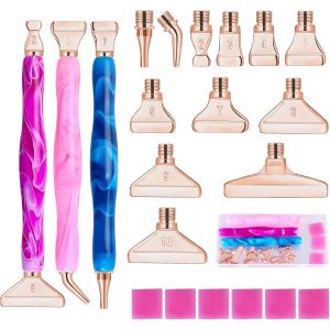 Ayuhr-Stylo Diamond Painting Kit, Accessoires Diamond Painting Têtes De Stylo De Rechange En Métal Fileté Pour Bricolage Peinture Nail Art Artisanat (22pcs Or Rose) - Neuf