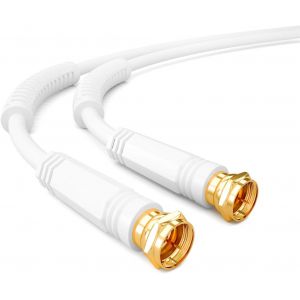 Câble de connexion coaxial d'antenne HDTV SAT de fiche F vers fiche F-Plaqué or-Avec filtre de courant de gaine avec 2 noyaux de ferrite.[F100] - Neuf