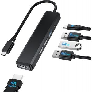 ERSHI-M80 Hub USB C HDMI 4K/ PD 100W/ USB 3.0 5Gbps/ 2*USB 2.0, Hub USBC Multi Ports Adaptateur USB-C vers HDMI, Station d' Accuei[179] - Neuf