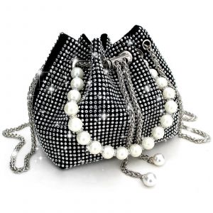 Soir&eacute;e Seau Sac &Agrave; Main Pour Les Femmes Strass Perle D'Embrayage De L'Argent Pour Le Parti Du Club De Mariage De Cocktail De Bal - Neuf