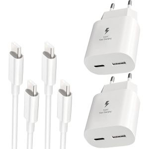 LORANKA-2 Pi&egrave;ces Chargeur USB C 25W pour Samsung Galaxy S25 S24 S23 S22 S21 S20 Ultra FE,2-Port Charge Rapide Prise Adaptateur USB-C et USB-A avec Type C Cavo Compatible avec A56 A55 A54 A36 A35 A34, - Neuf