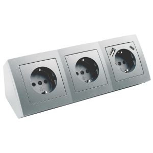 Bloc multiprise encastr&eacute;e | Flair | 3 prises d'angle + USB-C/A, c&acirc;ble de 15 cm avec borne de lustre, 230 V/ 16 A, montage en saillie, anthracite mat - Neuf