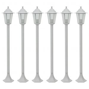 Lot De 6 Lampes De Jardin &Agrave; Piquet Fonctionnelles Ambiance Ext&eacute;rieure 110 X 19 Cm En Aluminium Blanc Helloshop26 02_0045891 - Neuf