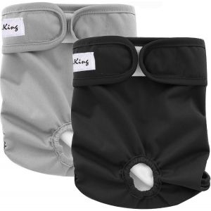 Couche Pour Chien Femelle Lavable Lot De 2 Réutilisables Culottes Hygiéniques Très Absorbantes Incontinence Périodes Physiologiques Gris Et Noir L - Neuf