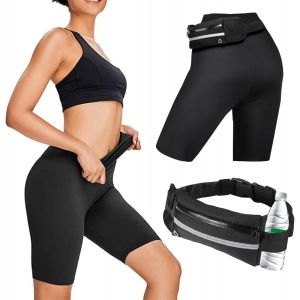 Pantalon De Sudation Femmes, Legging De Sport &Agrave; Taille Haute Short De Sport Cyclisme &Eacute;t&eacute; Shorts De Yoga Pilates&agrave; Pantalons De Fitness Amincissant Lifting Des Fesses Avec Pochette De T&eacute;l&eacute;phone - Neuf